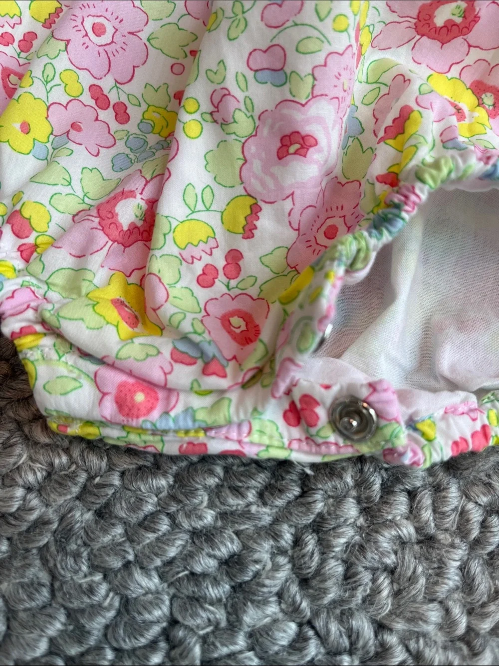 Jacadi Pink & Yellow Floral Ruffle Baby Romper